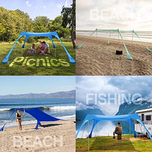 Buheco Beach Tent Pop Up Shade 10x10ft Beach Canopy Sun Shelter UPF50+ with 4 Foldable Poles-Portable Carrying Bag-Sand Sh...