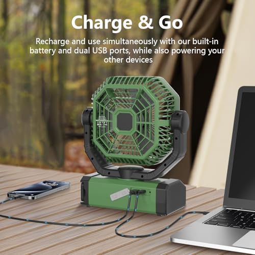 Allsion Portable Fan, 24000mAh Rechargeable fan with Remote & LED, Camping Fan 4 Speed Strong Airflow, Desk/Camping/Outdoo...