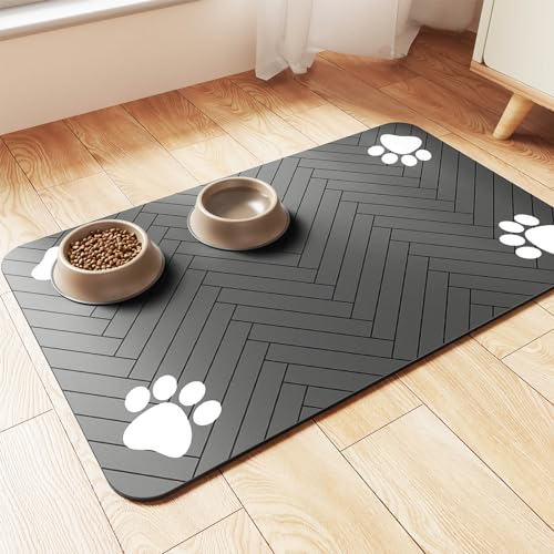 Pet Feeding Mat-Absorbent Pet Placemat for Food and Water Bowl, with Waterproof Rubber Backing, Quick Dry Water Dispenser ...
