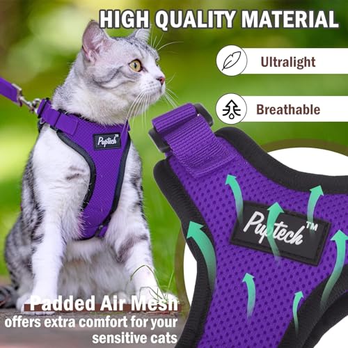 PUPTECK Cat Harness and Leash Set Escape Proof for Walking, Breathable Mash Vest Adjustable Harness for Cats Puppy Small A...