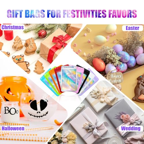JETMORE 100 pcs Holographic Mylar Bags, Resealable Packaging Bags for Small Business, Freshie Supplies, Candy Sample Jewel...