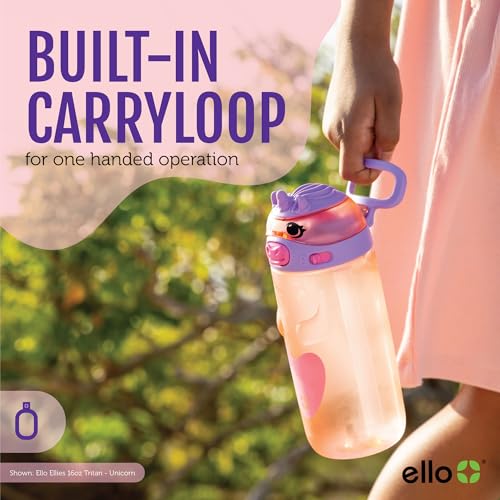 Ello Ellies 16oz Plastic Kids Water Bottle with Straw and Built-in Carrying Handle and Leak-Proof Locking Lid for School b...