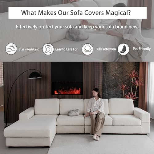 OHSIO Couch Cushion Covers for Sectional Sofa, Stretch Soft Sofa Slipcovers Washable Wear-Resistant Universal Furniture Pr...