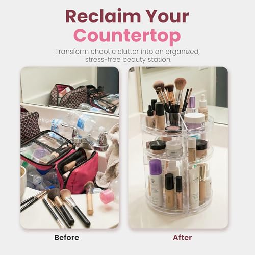 Masirs 360 Rotating Makeup Organizer Countertop - Adjustable Shelf Height - The Perfect Round Spinning Cosmetic Organizer ...