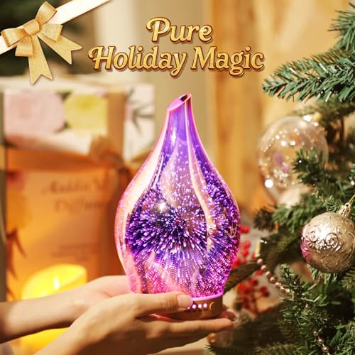 Porseme Essential Oil Diffuser 3D Firework Glass Aromatherapy Ultrasonic Humidifier Rose Gold, Auto Shut-Off, Timer Settin...