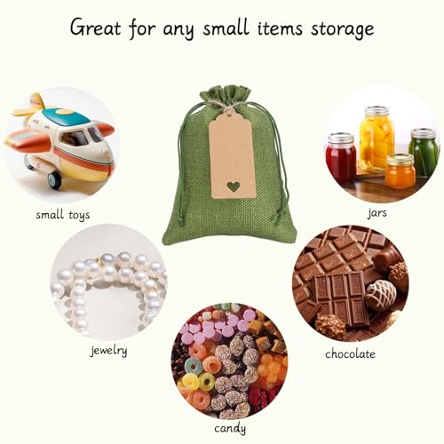 Tapleap Green Small Gift Bags with Drawstring - 30Pcs 5x7 Burlap Sacks for Wrapping Christmas Favors, DIY Craft, Body Butt...