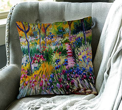 Swono Monet Painting Cotton Linen Throw Pillow Case Home Decorative Cushion Cover for Sofa Couch Bedding 18x18 Inches