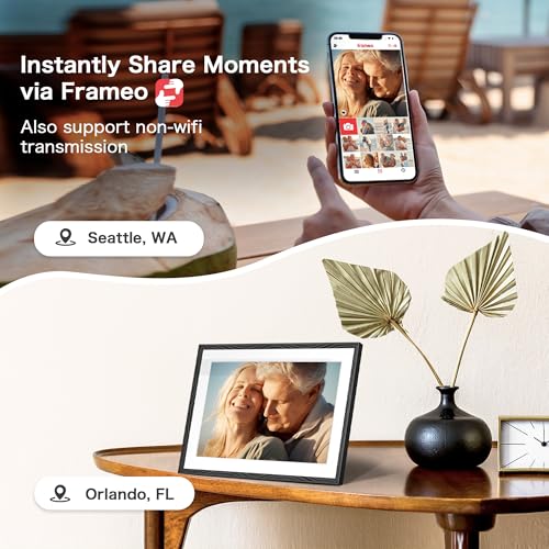 Digital Picture Frame, 10.1'' Frameo Digital Frame Wifi, 32GB Memory, 1280*800 HD Touch Screen Digital Photo Frame, Wall M...