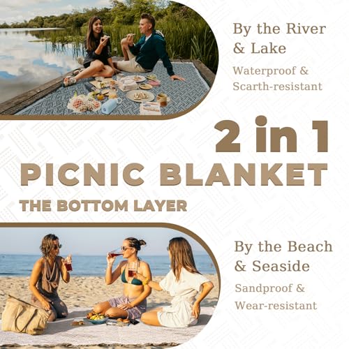 Genovega 2 in 1 Extra Large 80"* 80" Rug Picnic Waterproof Outdoor Beach Blanket Foldable Camping Mat Summer Camp Equipmen...