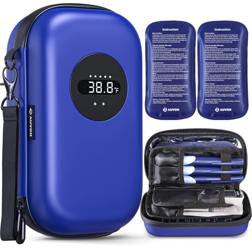 AUVON Insulin Cooler Travel Case with Rechargeable Temp Display, Insulin Pen Cooler Travel Case with 2 x 160g TSA Approved...