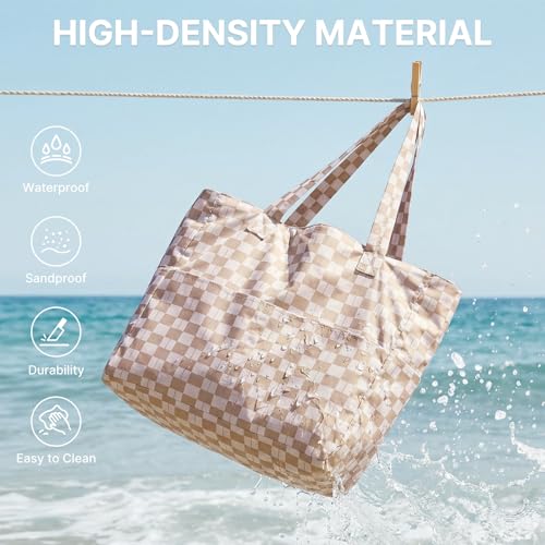 G4Free Beach Bag Waterproof Sandproof, Large Foldable Beach Tote with Zipper for Women, Pool Travel Swim Grocery Tote Bags