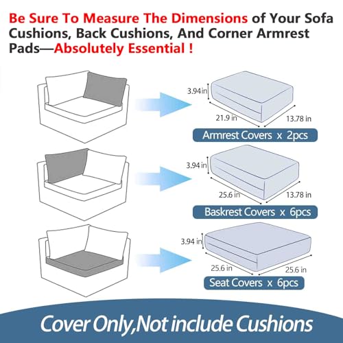VIXLON 14Pcs Patio Cushion Covers Replacement Splashproof UV-Resistant Inelastic Covers with Zippers, Max Compatible 25.6x...