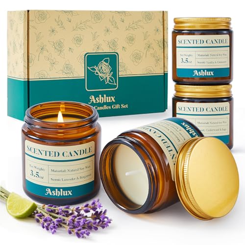 Ashlux 4 Pack Scented Candles as Candle Gift Set, Candle Set for Women, Long Lasting Soy Wax Amber Jar Aromatherapy Candle...