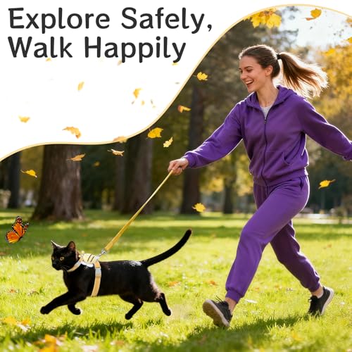 Cat Harness and Leash Set - Anti-Escape Adjustable Cat Vest, Soft Breathable Kitten Harness for Outdoor Walking and Training