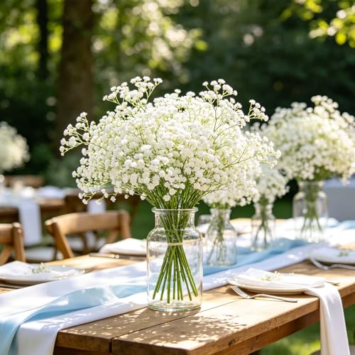 Yastouay Babys Breath Artificial Flowers, 6Pcs Fake White Babys Breath Flowers Artificial Bulk, Real Touch Faux Babies Bre...