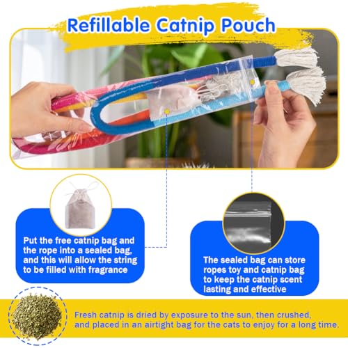 Retro Shaw Cat Toys Chew Ropes with Refillable Natural Catnip for Indoor Cats Safe Teeth Cleaning Interactive Kitten Nip K...