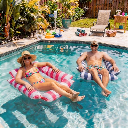 Pool Floats Adult Inflatable Hammock with Cooling Mesh, Portable Foldable Water Chair for Beach Vacation Essentials, Strip...