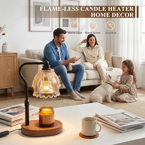Candle Warmer Lamp with Timer and Wireless Remote Control, Dimmable Candle Warmer for Jar Candles, Height Adjustable Wax M...