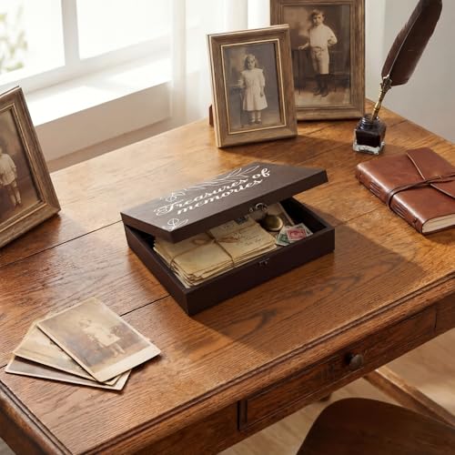 Ripeng Large Wooden Memory Box for Keepsakes 11.8 x 9.8 x 3 Inches Funeral Wooden Keepsake Box with Latch for Memories Fun...
