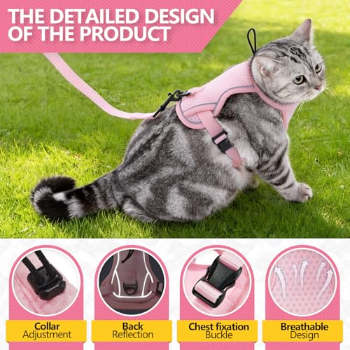 Occupiedpet Escape Proof Cat Harness and Leash Set, Step in Vest Style Adjustable Breathable Mesh Cat Harness for Small Me...