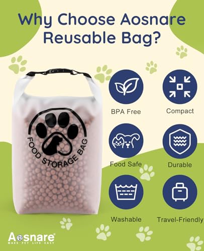 Aosnare Pet Food Storage Bag for Travel - Transparent Leak-Proof Dog Food Container with Roll-Top Closure, Keeps Kibble Fr...