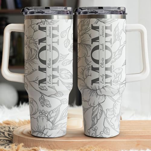 Pandzee Personalized Engraved 40oz Tumbler, Custom Kids' Names Tumbler, Floral Mom Mother's Day Gifts, Gift for Grandma Gr...