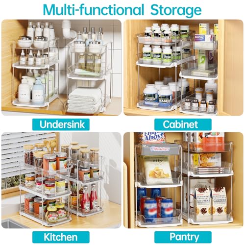 Delamu 2 Sets of 3-Tier Bathroom Under Sink Organizers and Storage, Multi-Purpose Stackable Pantry Organization and Storag...