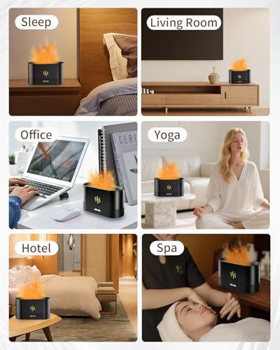 Flame Effect Essential Oil Diffuser, Ultrasonic Aromatherapy Humidifier, Upgraded 7 Color Changing Lights with Ultra Quie...