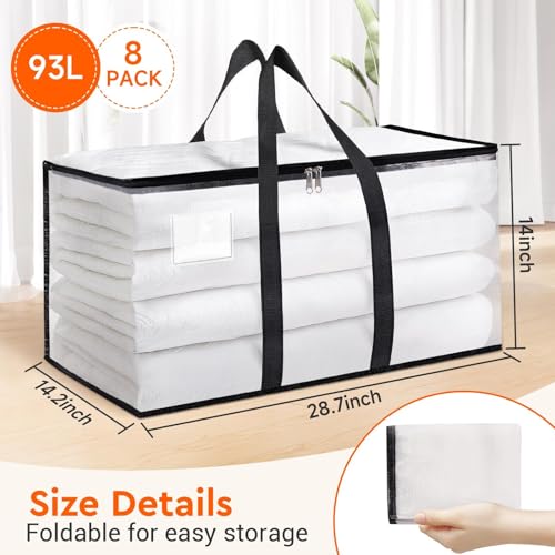 BlissTotes Moving Bags, 93L 8-Pack Storage Bags, Moving Box Heavy Duty Extra Large, Moving Totes with Zipper, Reinforced H...