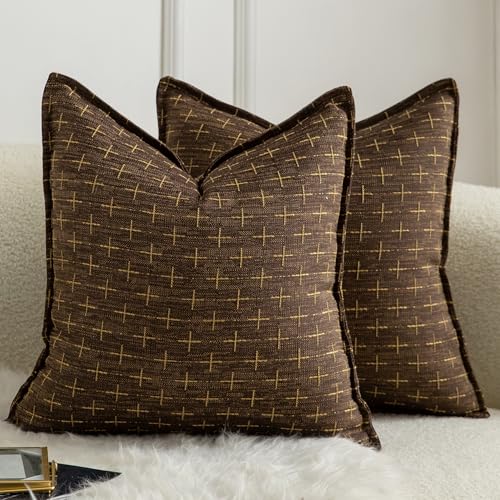 MANDIOO Pack of 2 Burlap Linen Throw Pillow Covers Woven Textured Modern Farmhouse Cushion Covers Pillowcase Decorative Co...