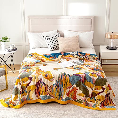 MSGKV Boho Throw Blanket 60''x80'',100% Cotton Blanket for Couch Bed, Spring Breathable Quilt Farmhouse Home Decor Soft Li...