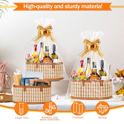 Orchidleaf 2 Set Baskets for Gifts Empty, Gift Empty Bamboo Basket Large, Foldable Woven Gift Basket with Handle for Baby ...
