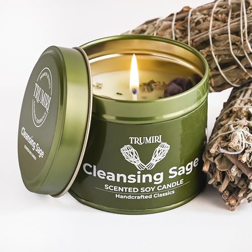 Sage Candle for Cleansing House Negative Energy Smudge Kit - 5oz Soy Wax Natural Clean Organic Non Toxic - Aromatherapy Sp...