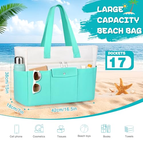 ZENTREON Beach Bags for Women Large Canvas Beach Tote with Zipper Wet Pocket, Waterproof Foldable Swim Pool Travel Tote Bags