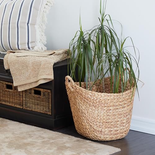 Deco 79 Seagrass Handmade Decorative and Functional Storage Basket Large Woven Basket Organizer with Ring Handles, Basket ...