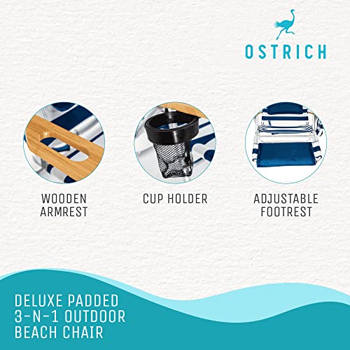 Ostrich the Deluxe 3N1 Lightweight Lawn Beach Reclining Lounge Chair with Footrest, Outdoor Furniture for Patio, Balcony, ...