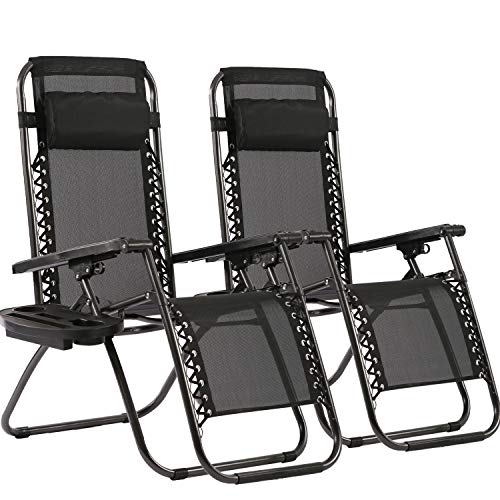 FDW Zero Gravity Lawn Lounge Chairs Set of 2 with Pillow and Cup Holder - Adjustable Reclining Folding Outdoor Chairs for ...