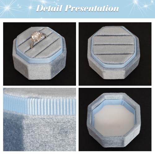 Gvhntk Velvet 3 Slots Jewelry Ring Box Vintage Octagon Ring Display Holder Gift Premium Gorgeous Case with Detachable Lid ...