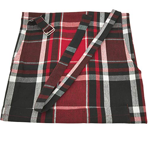 SARO LIFESTYLE Jarret Collection Classic Plaid Kitchen Apron, 24" x 36", Red
