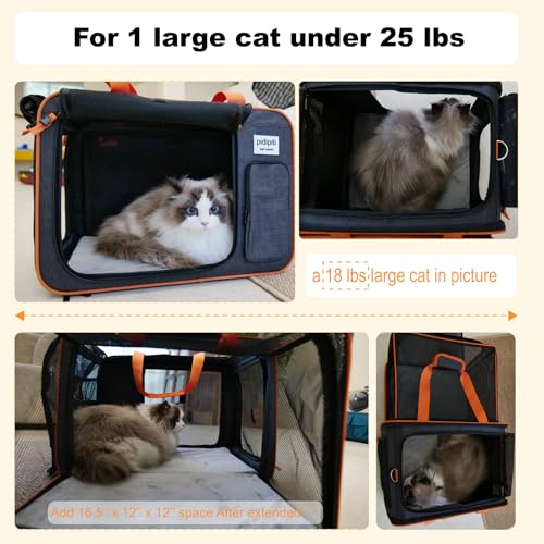 pidipiti 20 x 14 x 14 inches Expandable pet Carrier for 1 Large cat Under 25 lbs,2 Medium Cats 20 lbs+,cat Crate/Bag for S...