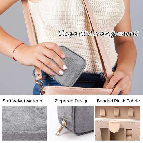 Fijxzct Velvet Travel Jewelry Box for Women - Small Portable Organizer, Storage Case for Rings, Earrings and Girls Necklac...