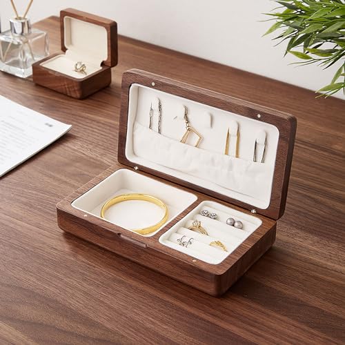 Personalized Jewelry Box Gifts for Women Custom Birthday Wooden Jewelry Box Gifts with Birth Month Flower Walnut Wood Trin...