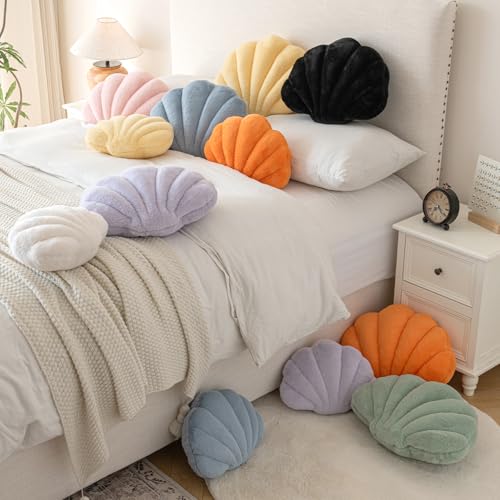 Znhinery Shell Pillow, Seashell Throw Pillow with Soft Rabbit Plush for Couch Bed, Shell Shaped Decorative Ocean Pillow St...
