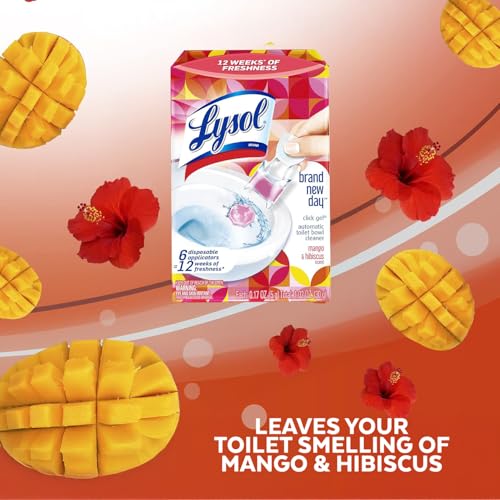 Lysol Click Gel Automatic Toilet Bowl Cleaner, Toilet Gel Stamp, Toilet Freshener, Bathroom Essentials, Refreshing Mango &...