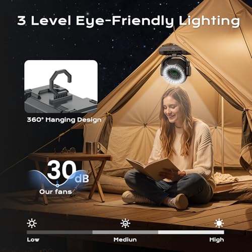 24000mAh Camping Fan, Portable Rechargeable Fan, Battery Powered Fan with LED Lantern & 120° Oscillation, Battery Operated...