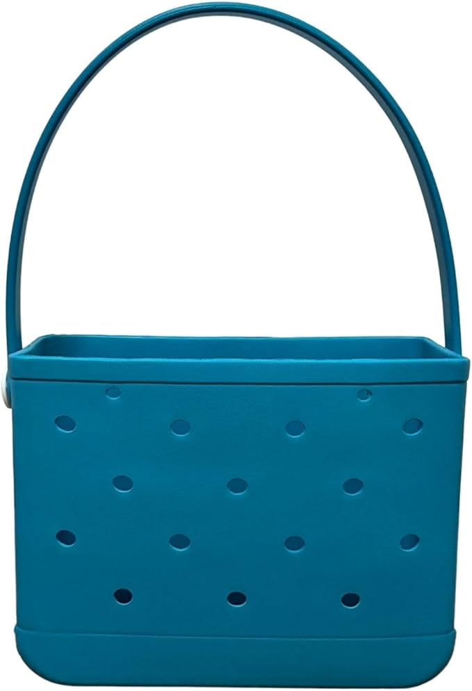 Lopqix Small Rubber Beach Tote Bag, Open Top Portable Outdoor Travel Bag for Beach Picnic Pool Outings