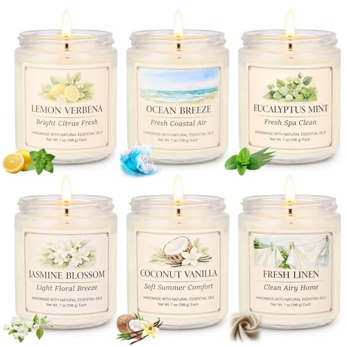 Scented Candle Gift Set, 6 Pack 7oz Natural Soy Wax Aromatherapy Candles, Coconut Vanilla Lemon Verbena Fresh Linen Scent...