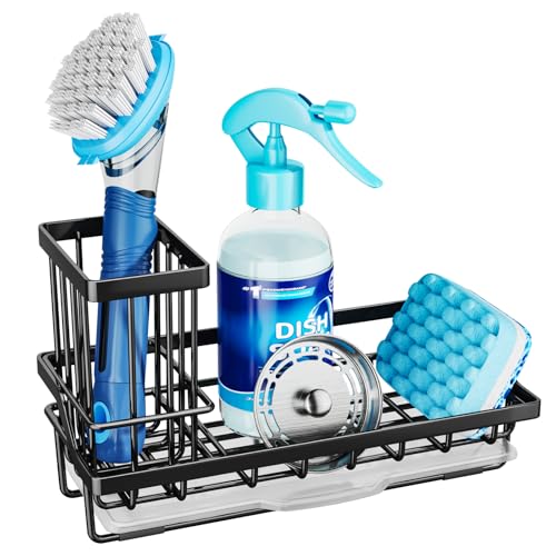 Consumest Sponge Holder for Kitchen Sink - Kitchen Sink Caddy Organizer with Removable Drip Tray for Countertop Dish Soap ...