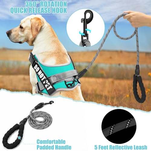 Dog Vest Harness and Leash Set, Animire Reflective Service Dog Vest in Training Dog Harness with 10 Patches, 3 Rings Emoti...