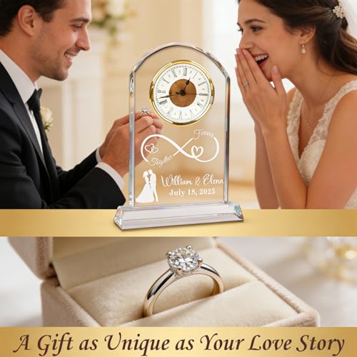 Extrabily Personalized Wedding for Couples, Custom Wedding Crystal Clock, Customized with Names, Date, Unique Romantic Gif...
